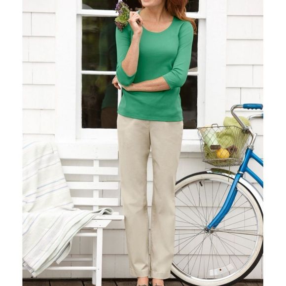LL Bean Easy Pants Stretch Twill Khaki Pants Sz 16 NWT - Picture 2 of 12